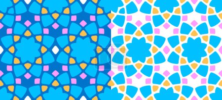 Ilustración de Patrón sin costuras con elementos florales y geométricos que forman adorno abstracto de mosaico en estilo árabe. Ilustración vectorial - Imagen libre de derechos