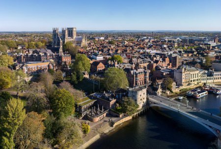 Photo for Aerial view of York Minster, the River Ouse and the city of York in the United Kingdom. - Royalty Free Image