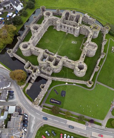 Photo for Aerial view of the ruins of Beaumaris Castle on the Island of Anglesey in North Wales, United Kingdom. - Royalty Free Image