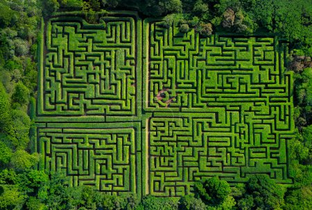 Photo for Drones eye view of a maze or labyrinth in the formal gardens of a French chateau. - Royalty Free Image