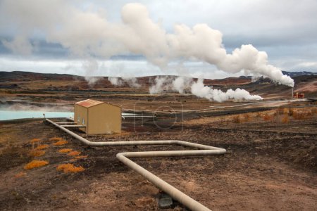 Geothermisches Kraftwerk Krafla in der Nähe des Vulkans Krafla und des Myvatn-Sees in Island.