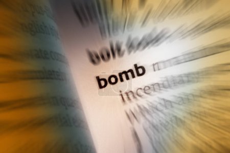 Bomb - Dictionary Definition:  a container filled with explosive, incendiary material, smoke, gas, or other destructive substance, designed to explode on impact or when detonated by a time mechanism, remote-control device, or lit fuse.
