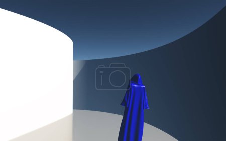 Photo for Figure in blue cloak. Modern art - Royalty Free Image
