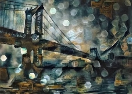 Photo for Manhattan bridge abstract painting. Muted colors - Royalty Free Image