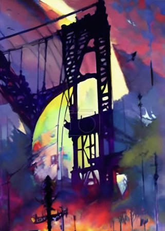 Téléchargez les photos : Peinture abstraite pont Manhattan. Art moderne - en image libre de droit