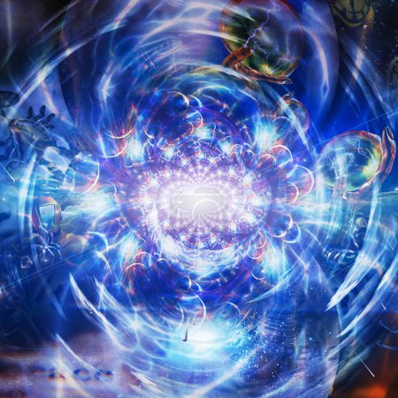 Foto de Fractal multiverso. Universos dentro de esferas de vidrio. Espirales temporales - Imagen libre de derechos