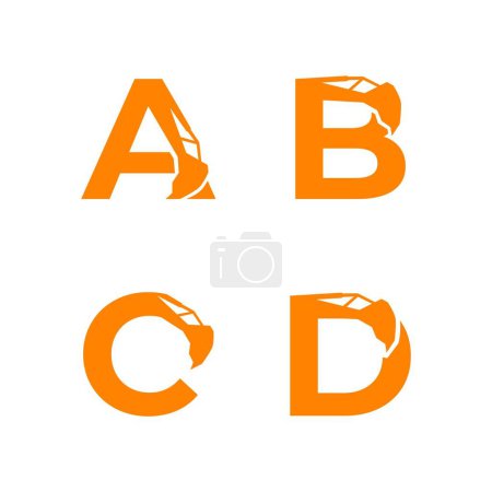 Letter A B C D with excavator arm. A B C D excavator logo template, hydraulic initials