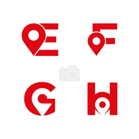 Buchstabe E F G H Logo mit Standort-Symbol. E F G H Zeiger Logo Vorlage, gps Logo Initialen