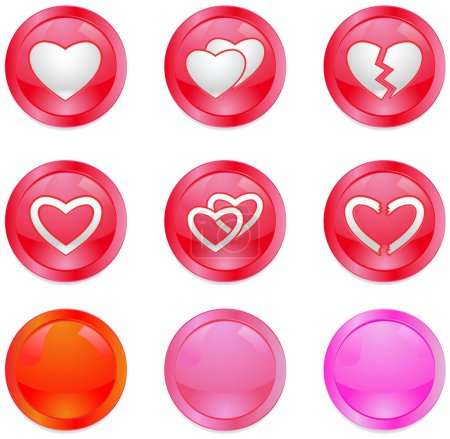 Ilustración de Conjunto de botones con corazón, ilustración vectorial - Imagen libre de derechos