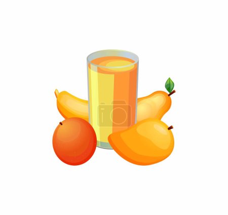 Ilustración de Zumo de naranja fresco en vaso y frutas - Imagen libre de derechos