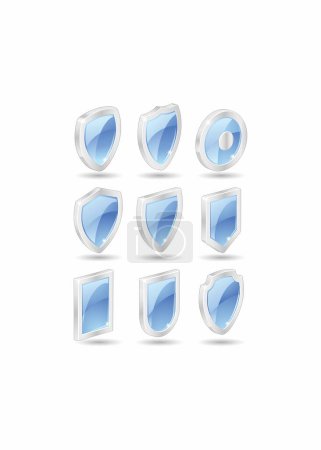 Ilustración de Botones brillantes azules con sombra sobre fondo blanco - Imagen libre de derechos