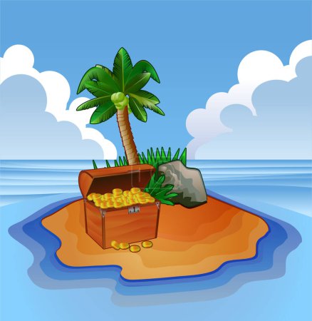 Illustration for Treasure island on ocean - Royalty Free Image