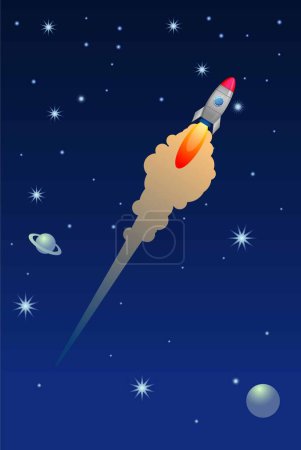 Ilustración de Lanzamiento de cohetes con estrellas y luna - Imagen libre de derechos