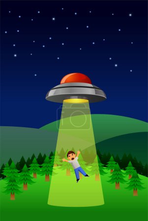Téléchargez les illustrations : Ufo voler sur l'illustration du ciel nocturne - en licence libre de droit