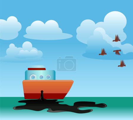 Illustration for Oil tanker ship with sea - Royalty Free Image