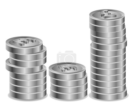Illustration for Silver coins isolated on white - Royalty Free Image