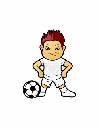 Illustration for Soccer player with a red ball on his head, cartoon style vector illustration isolated on white background. - Royalty Free Image