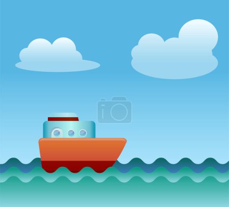 Téléchargez les illustrations : Illustration du navire dans le ciel avec la mer dans un style rétro. - en licence libre de droit