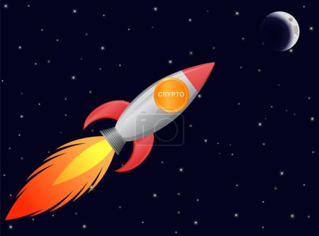 Illustration for Crypto rocket in the space icon, vector illustration - Royalty Free Image