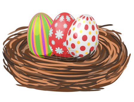Téléchargez les illustrations : Oeufs de Pâques dans l'icône du nid, illustration vectorielle - en licence libre de droit