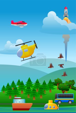 Téléchargez les illustrations : Hélicoptère volant dans un avion - en licence libre de droit