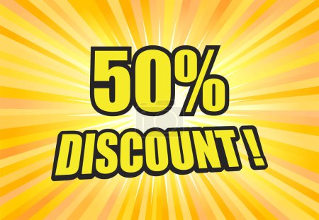 Illustration for 5 0 percent off. discount banner with yellow rays. - Royalty Free Image