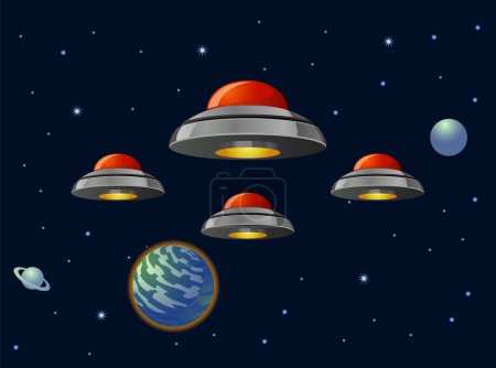 Téléchargez les illustrations : Vector illustration of a spaceship - en licence libre de droit