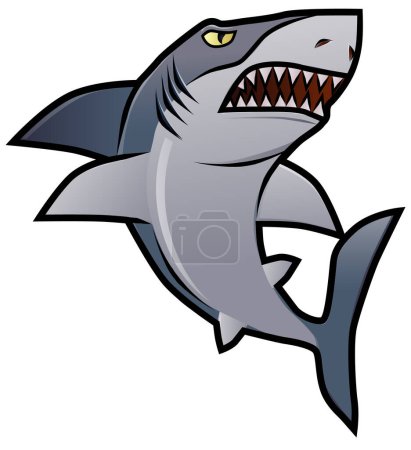 Téléchargez les illustrations : Illustration de dessin animé de requin avec expression de colère - en licence libre de droit