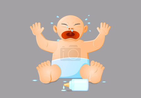 Téléchargez les illustrations : Pleurer bébé dans une couche et une serviette bleue - en licence libre de droit