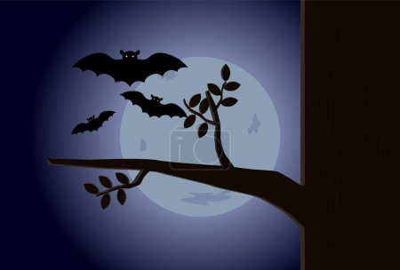 Illustration for Halloween background with bats and moon - Royalty Free Image