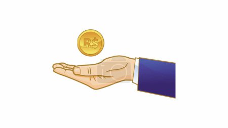 Ilustración de Hombre de negocios mano sosteniendo icono de moneda brasileña, vector de ilustración - Imagen libre de derechos