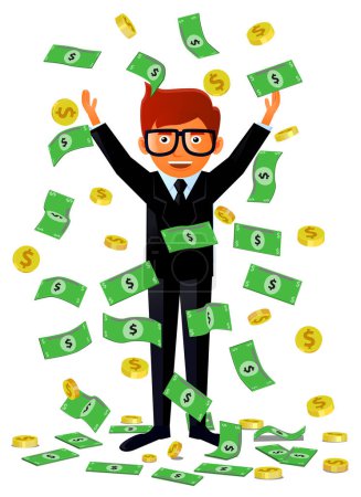Téléchargez les illustrations : Homme d'affaires avec icône de l'argent, illustration vectorielle - en licence libre de droit