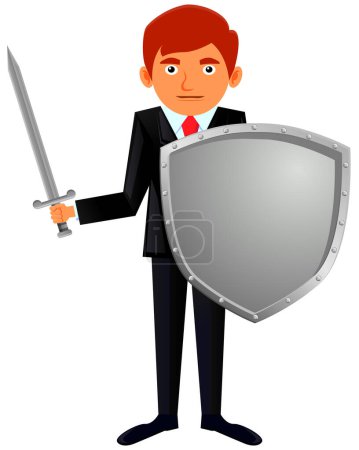 Illustration for Businessman with sword and shield icon, vector illustration - Royalty Free Image