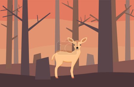 Ilustración de Ciervos del bosque con pinos - Imagen libre de derechos