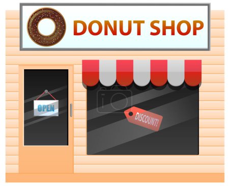 Illustration for Vector illustration of a shop with a donut - Royalty Free Image