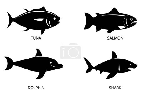 Téléchargez les illustrations : Ensemble d'icônes de poisson - en licence libre de droit