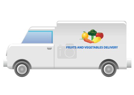 Téléchargez les illustrations : Concept de livraison avec camion et icône de fruits, illustration vectorielle - en licence libre de droit