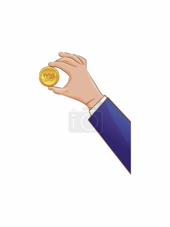 Illustration for Businessman hand holding won coin icon, vector illustration - Royalty Free Image