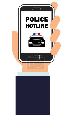 Téléchargez les illustrations : Main tenant téléphone portable avec voiture de police - en licence libre de droit