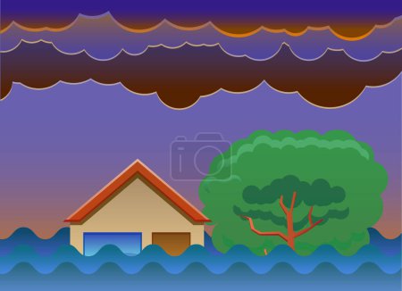 Ilustración de Ilustración con un lago y un cielo hermoso. - Imagen libre de derechos