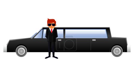 Illustration for Business concept. businessman in black suit and a red car. - Royalty Free Image