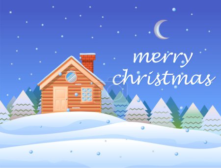Ilustración de Tarjeta de felicitación de Navidad de vacaciones de invierno. árbol de Navidad con nieve y nieve. - Imagen libre de derechos