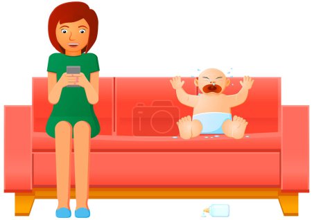 Téléchargez les illustrations : Bébé garçon est assis sur la chaise et regarder la télévision, regarder la télévision. - en licence libre de droit