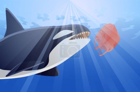 Ilustración de Orca y bolsa de plástico icono, ilustración vectorial - Imagen libre de derechos