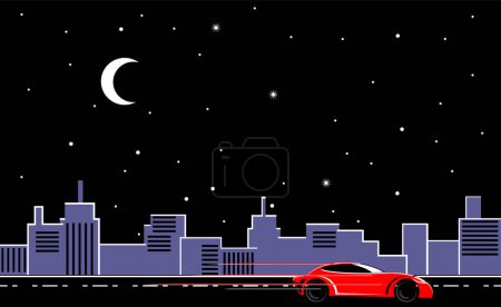 Ilustración de Coche corto rojo en la noche, ilustración del vector - Imagen libre de derechos