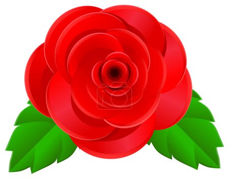 Téléchargez les illustrations : Rose rouge avec icône de feuilles vertes, illustration vectorielle - en licence libre de droit