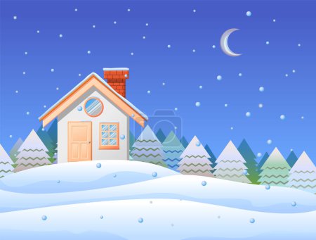Illustration for Small house at winter, vector illustration - Royalty Free Image