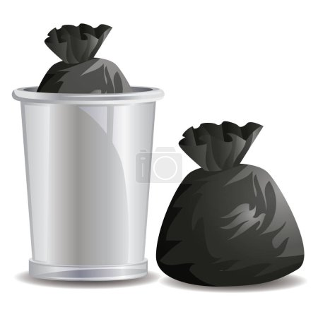 Ilustración de Bolsa de basura con bote de basura y papelera de reciclaje - Imagen libre de derechos