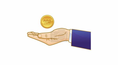 Illustration for Won coin on the hand icon, vector illustration - Royalty Free Image