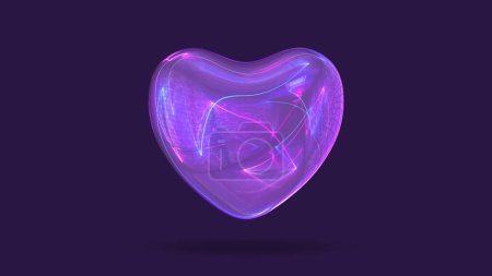 Téléchargez les photos : 3d rendu de coeur brillant isolé sur fond violet - en image libre de droit